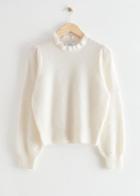 Other Stories Frilled Wool Knit Sweater - White