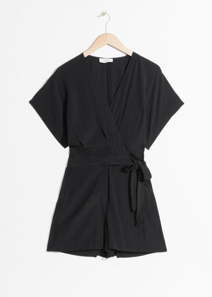 Other Stories Wrap Tie Romper - Black