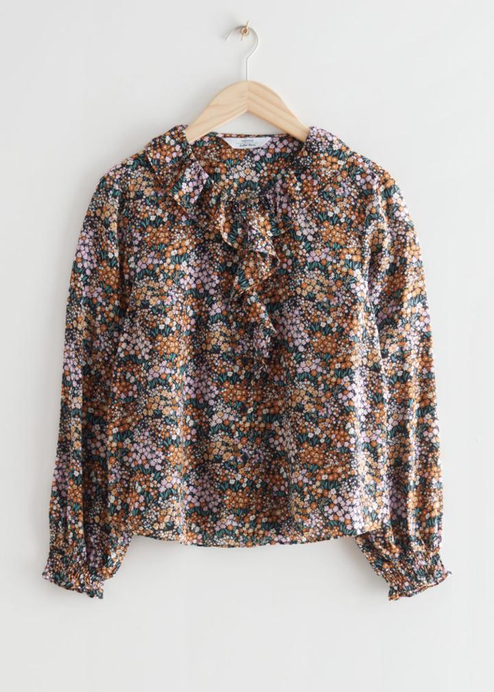Other Stories Frilled Mulberry Silk Blouse - Beige