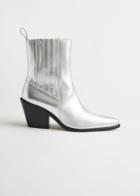 Other Stories Pointed Leather Western Boots - Silver