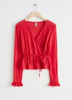 Other Stories Ruffle Cuff Wrap Top - Red