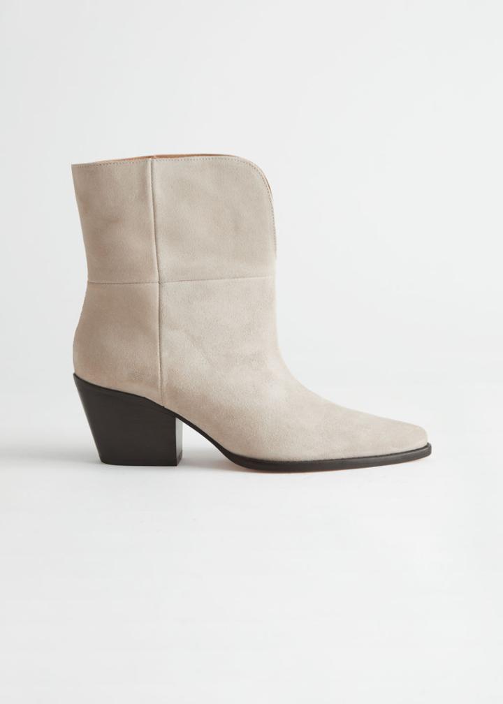 Other Stories Pointed Suede Block Heel Boots - Beige