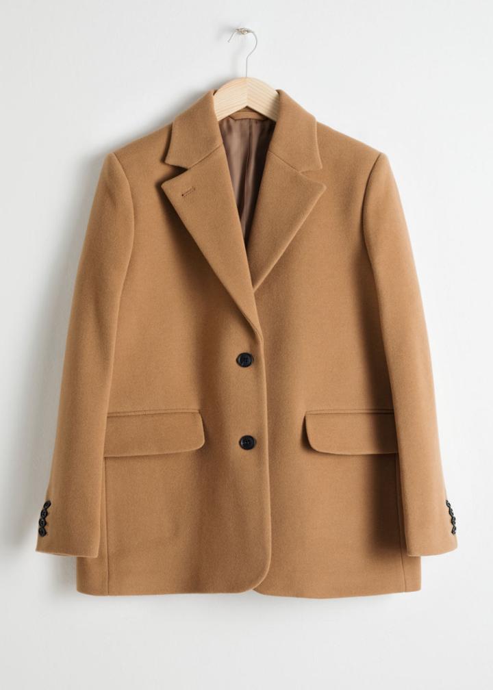 Other Stories Wool Blend Oversized Blazer - Beige