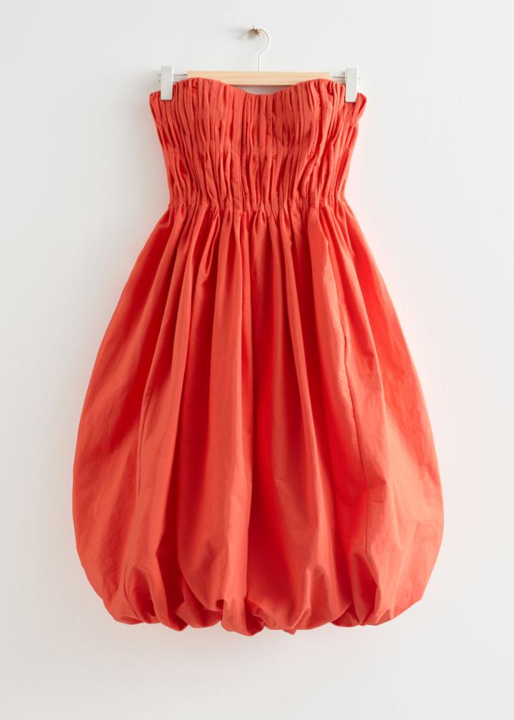 Other Stories Gathered Balloon Midi Dress - Orange