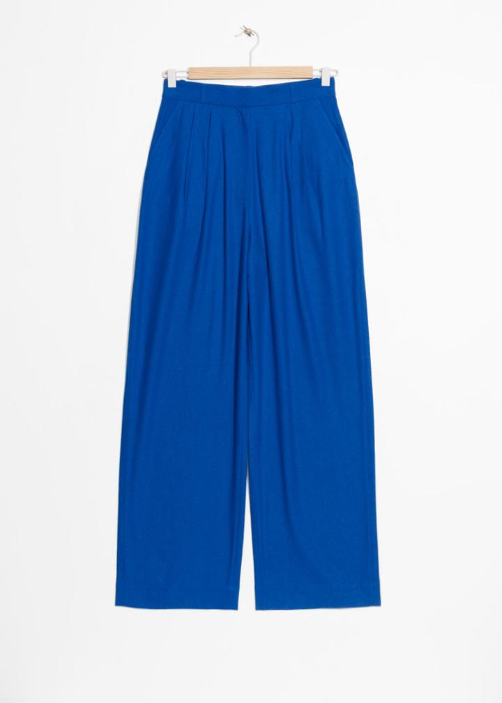 Other Stories High Waisted Wide Raw Silk Trousers - Blue