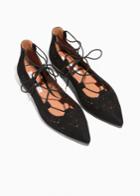 Other Stories Cut Out Lace Up Suede Ballerina - Black