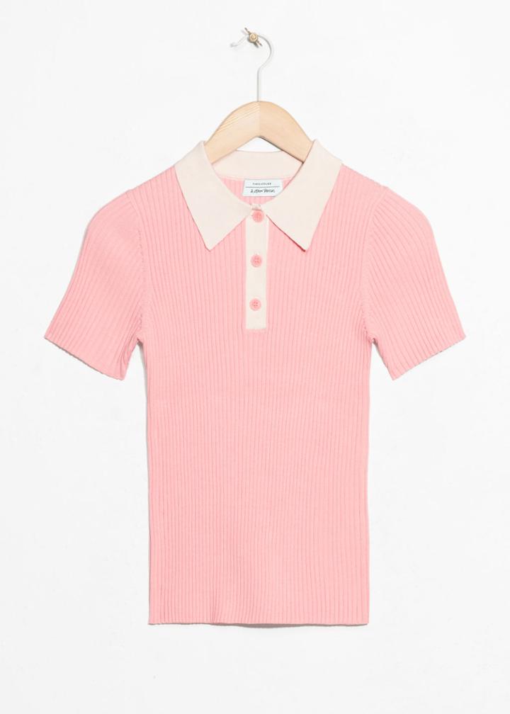 Other Stories Knit Polo Top - Pink
