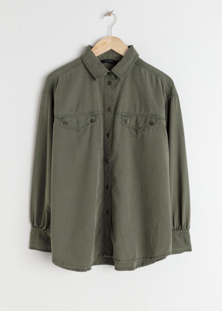 Other Stories Boyfriend Fit Workwear Shirt - Green