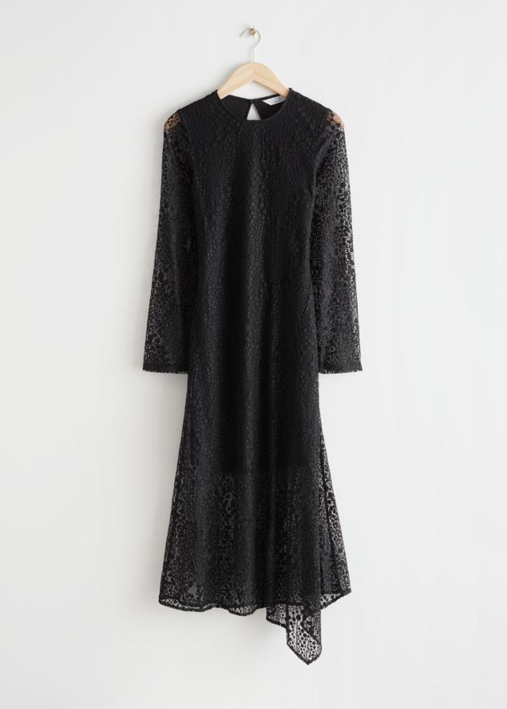 Other Stories Cut-out Lace Midi Dress - Black