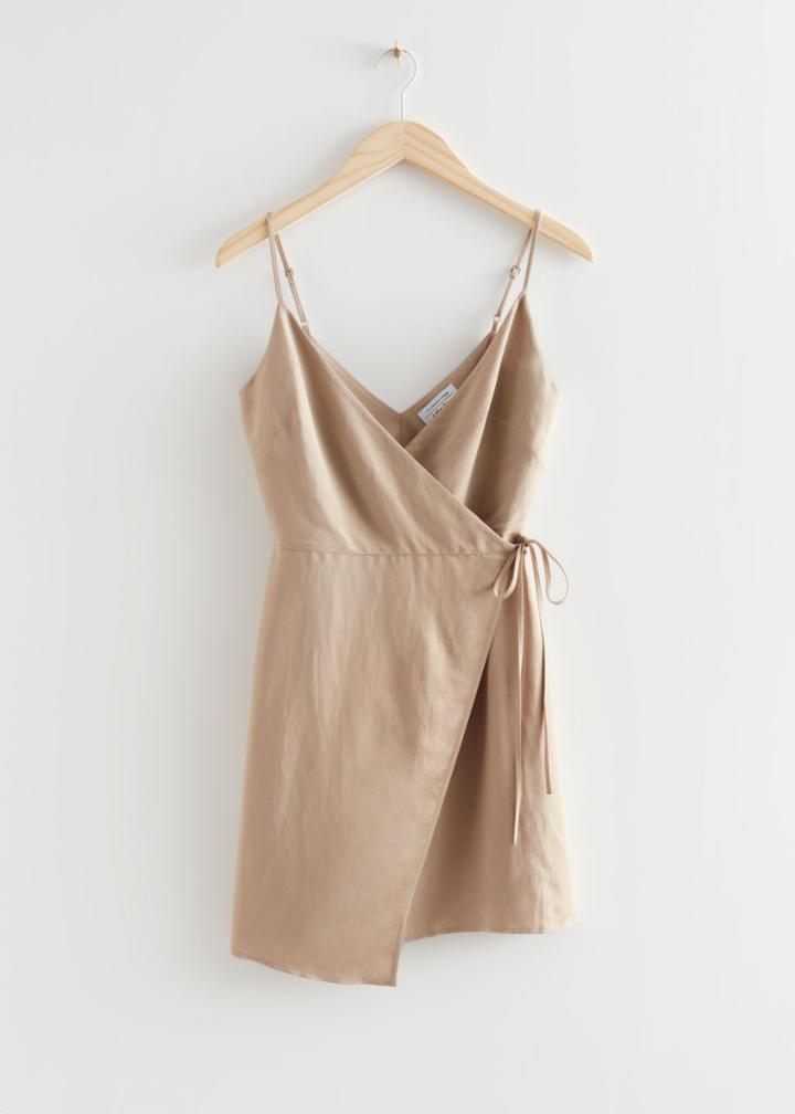 Other Stories Strappy Wrap Mini Dress - Beige