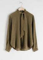 Other Stories Silk Pussy Bow Blouse - Green