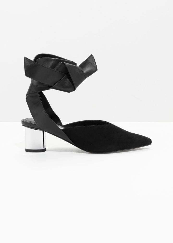 Other Stories Cross Tie Metallic Heels - Black