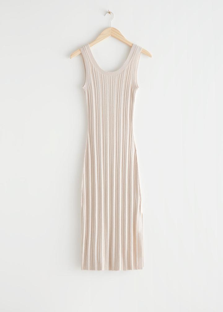 Other Stories Sleeveless Rib Knit Midi Dress - Beige