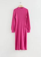 Other Stories Buttoned Rib Knit Dress - Pink