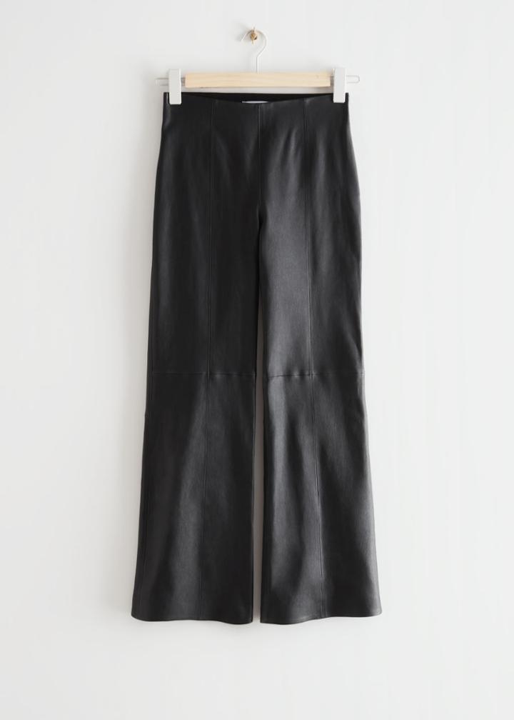 Other Stories Flared Cropped Leather Pants - Black