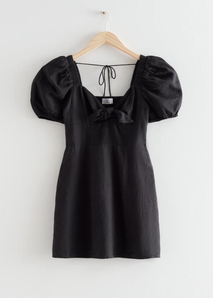 Other Stories Bow Detail Linen Mini Dress - Black