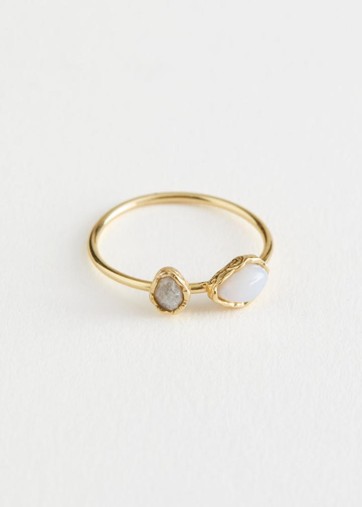 Other Stories Duo Stone Pendant Ring - White