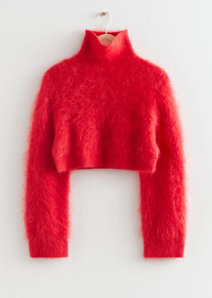 Other Stories Cropped Mock Neck Knit Sweater - Orange