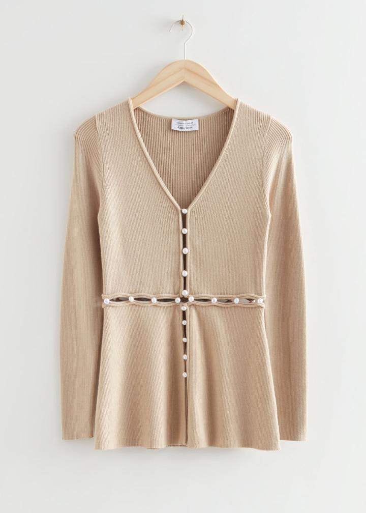 Other Stories Buttoned Waist Knit Cardigan - Beige