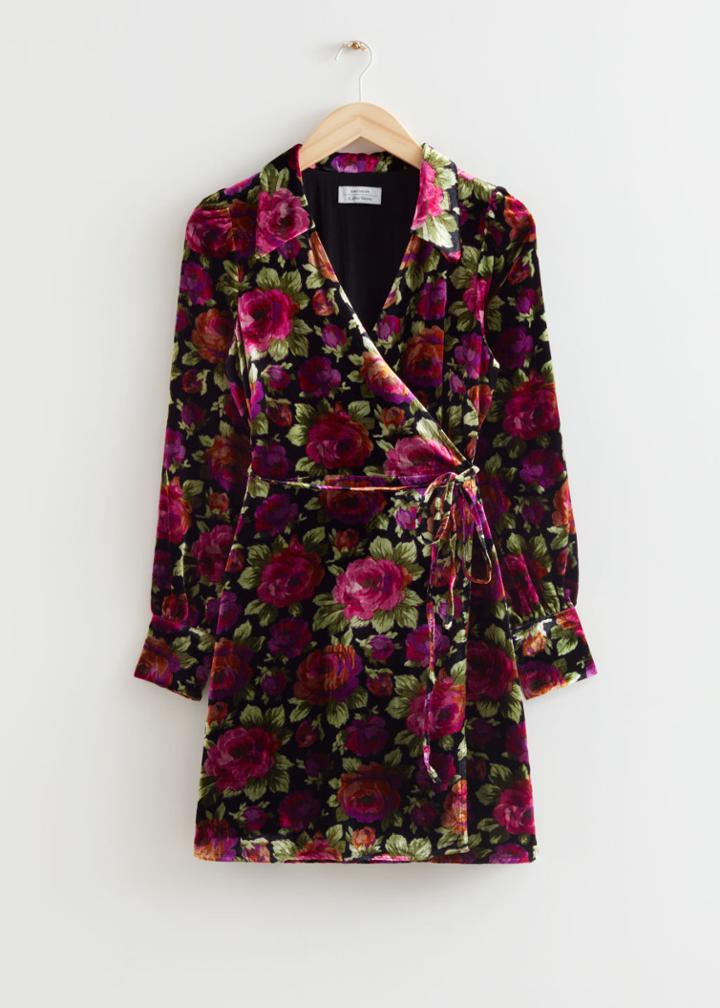 Other Stories Velvet Wrap Mini Dress - Black
