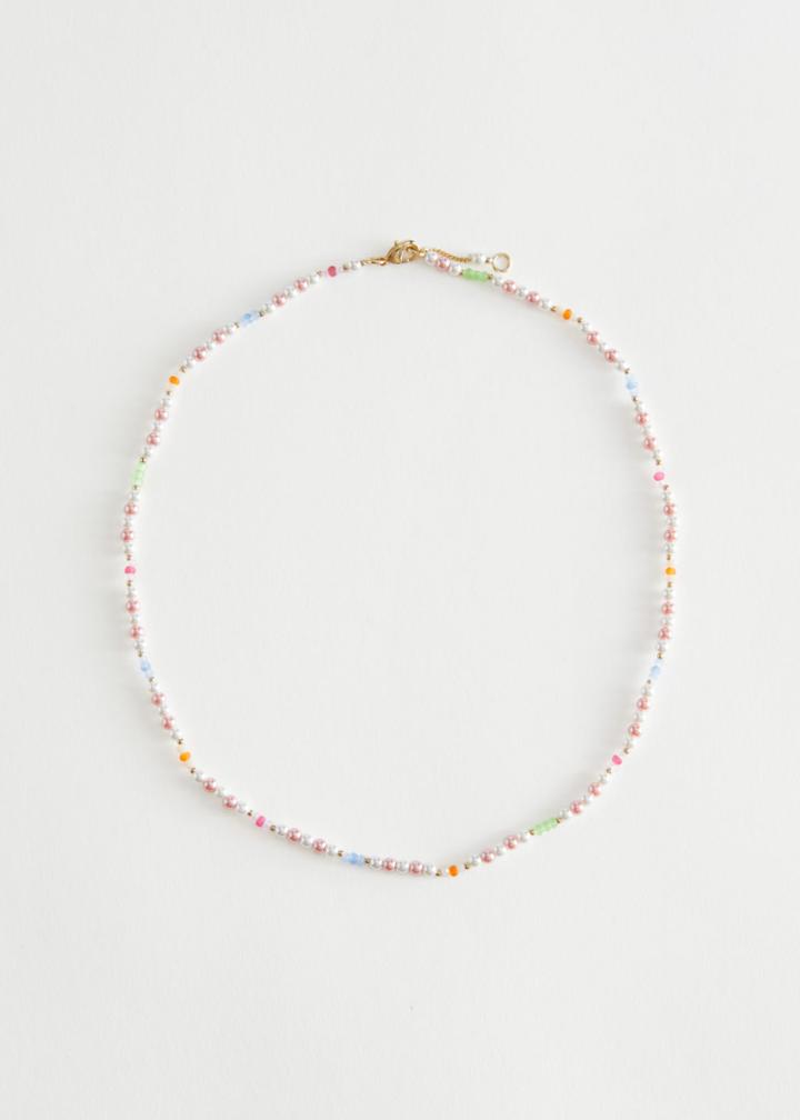 Other Stories Glass Bead Necklace - Pink
