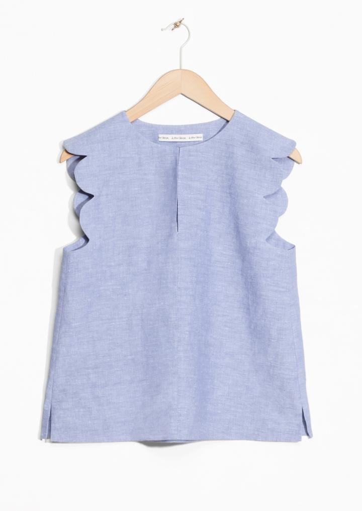 Other Stories Scalloped Linen-chambray Blouse