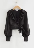 Other Stories Ruffle Neck Wrap Blouse - Black