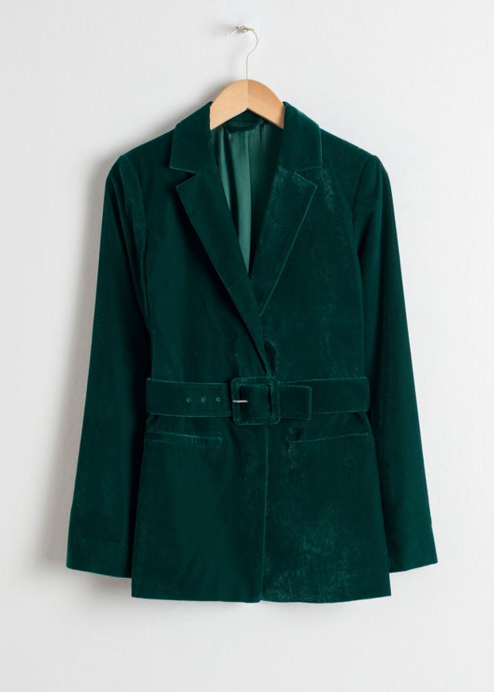 Other Stories Velvet Belted Blazer - Green