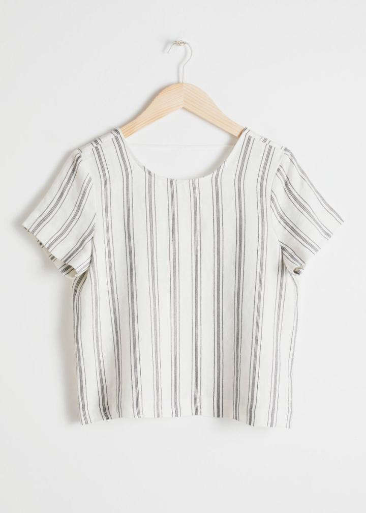 Other Stories Striped Linen Top - White