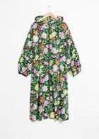 Other Stories Wild Flowers Print Long Coat With Hood - Black
