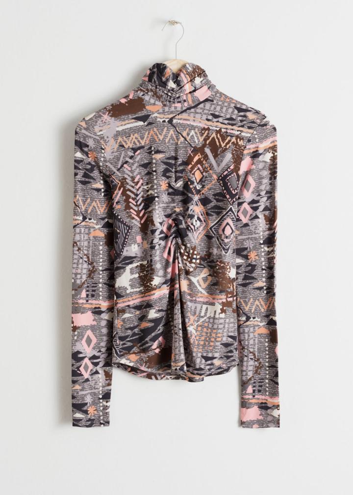 Other Stories Fitted Southwest Print Turtleneck - Grey
