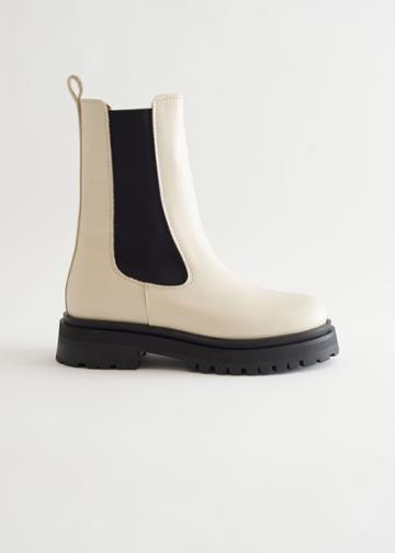 Other Stories Chunky Chelsea Leather Boots - White