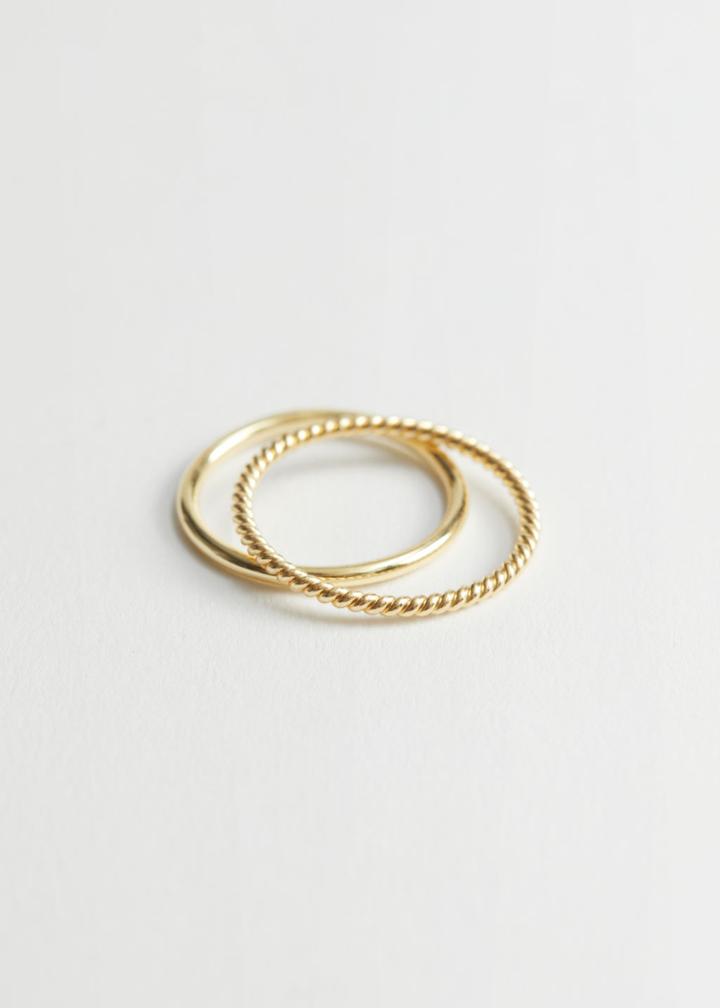 Other Stories Embossed Ring Set - Gold
