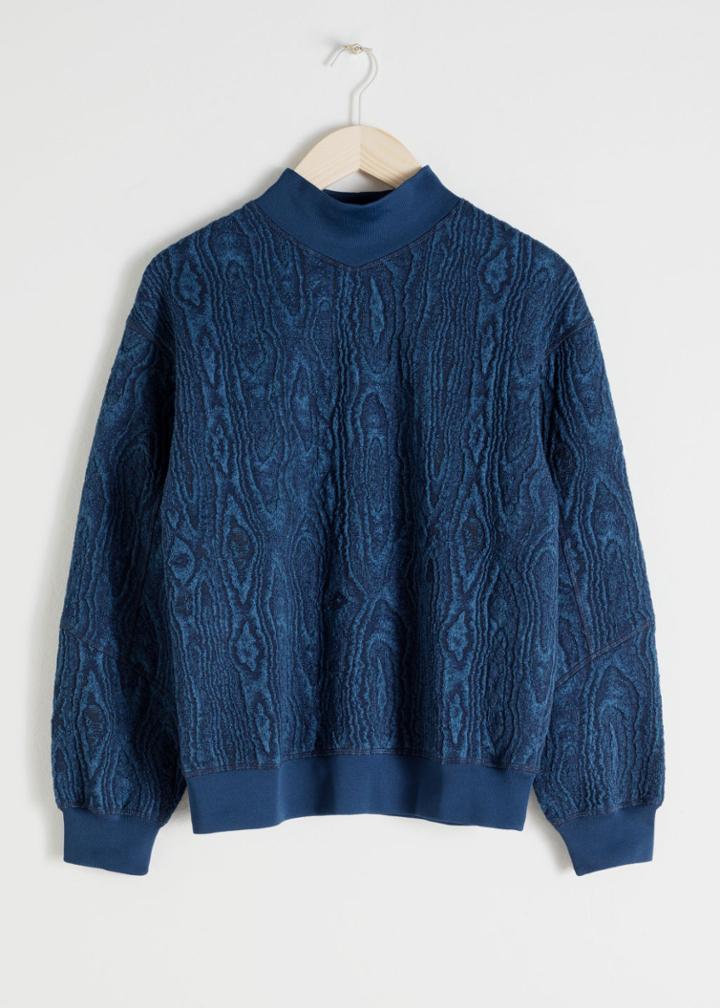 Other Stories Wood Jacquard Mock Neck Sweater - Blue