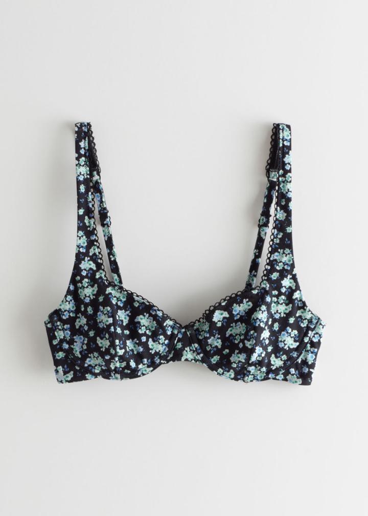 Other Stories Floral Print Underwire Bikini Top - Black
