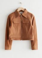 Other Stories Cropped Leather Jacket - Beige