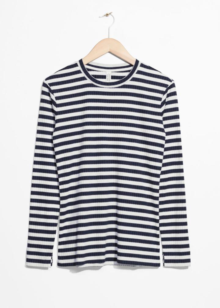 Other Stories Ribbed Stripe Top - Blue