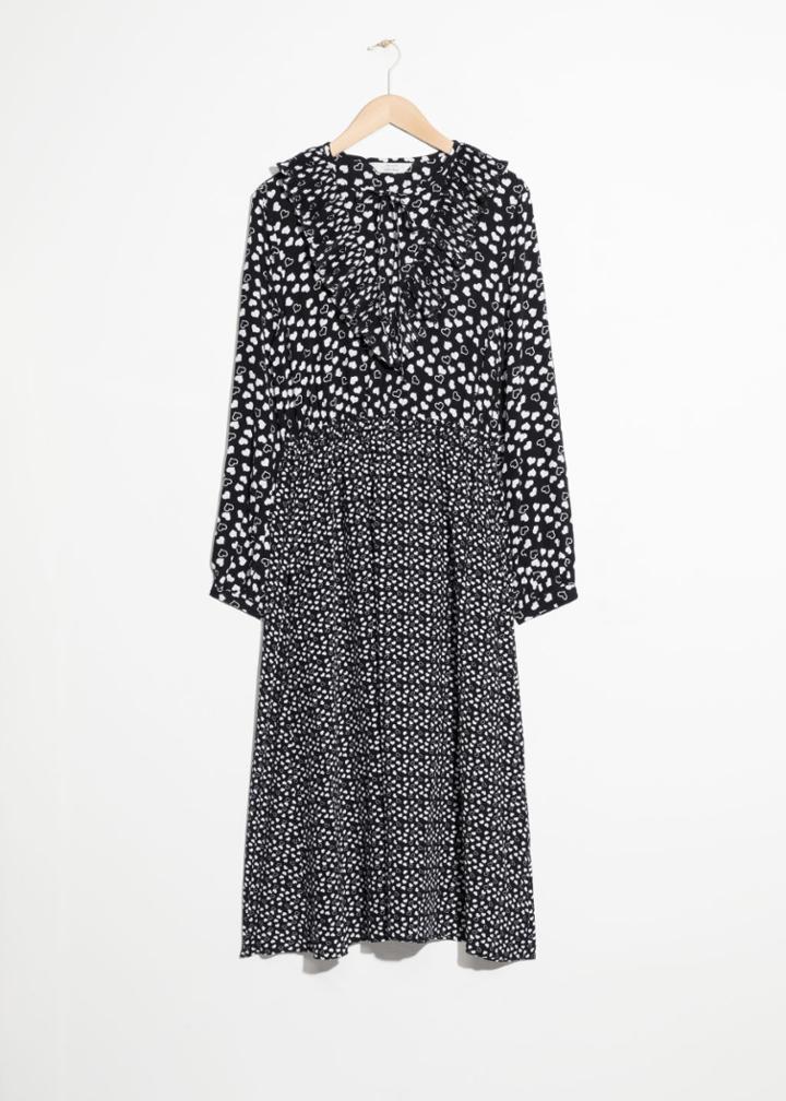Other Stories Heart Frill Midi Dress - Black