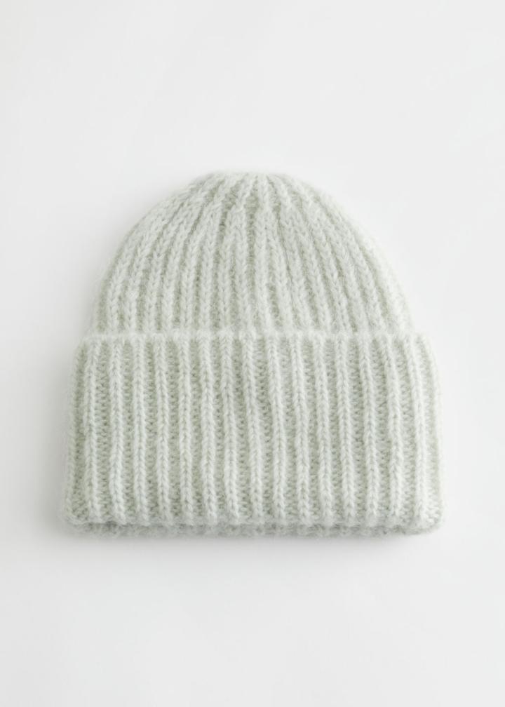 Other Stories Ribbed Mohair Beanie - Turquoise