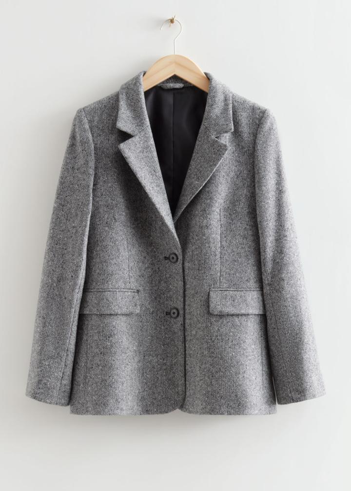 Other Stories Fitted Checkered Blazer - Black