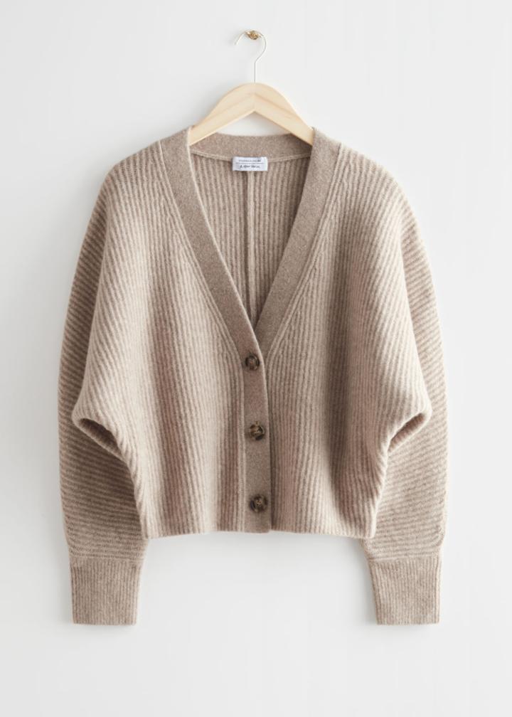 Other Stories Voluminous Rib Knit Cardigan - Brown