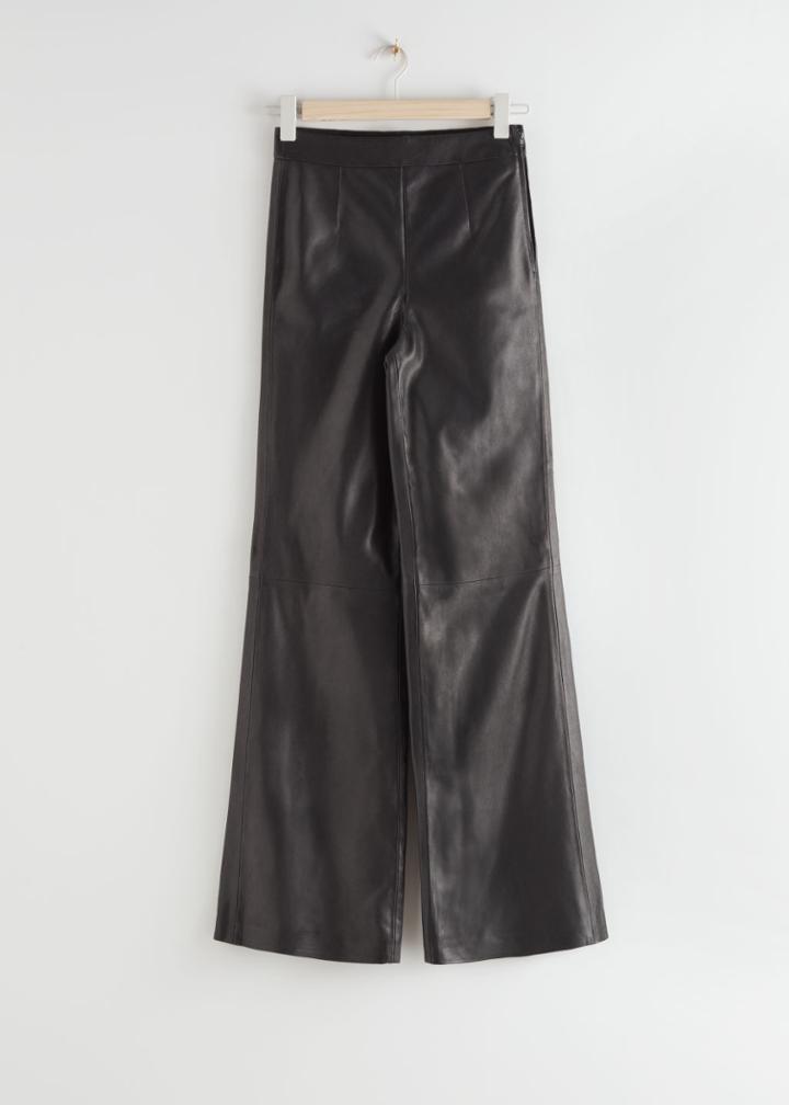 Other Stories Flared Leather Trousers - Black