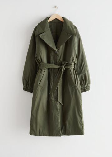 Other Stories Oversized Belted Puffer Coat - Green