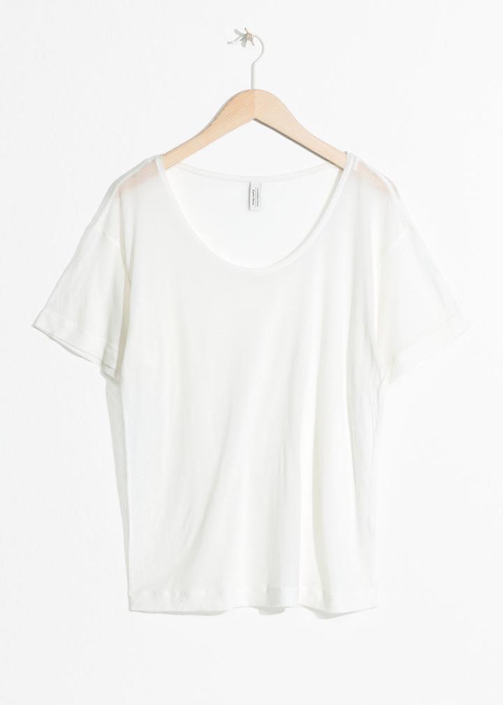 Other Stories Sheer Scoop Neck Tee - White