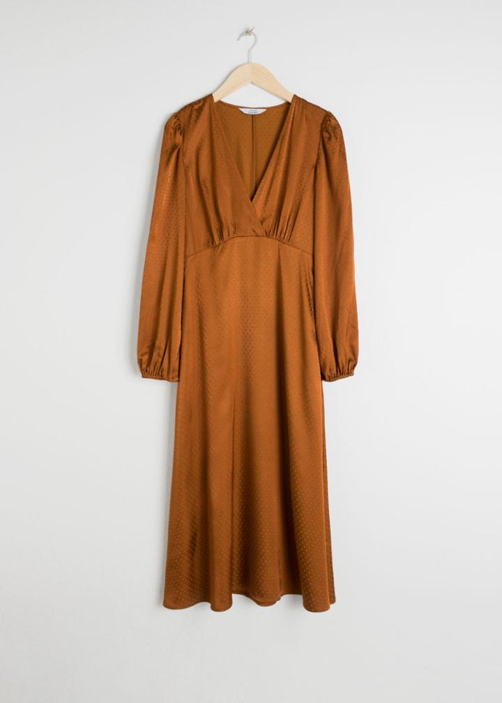 Other Stories Jacquard Empire Midi Dress - Orange