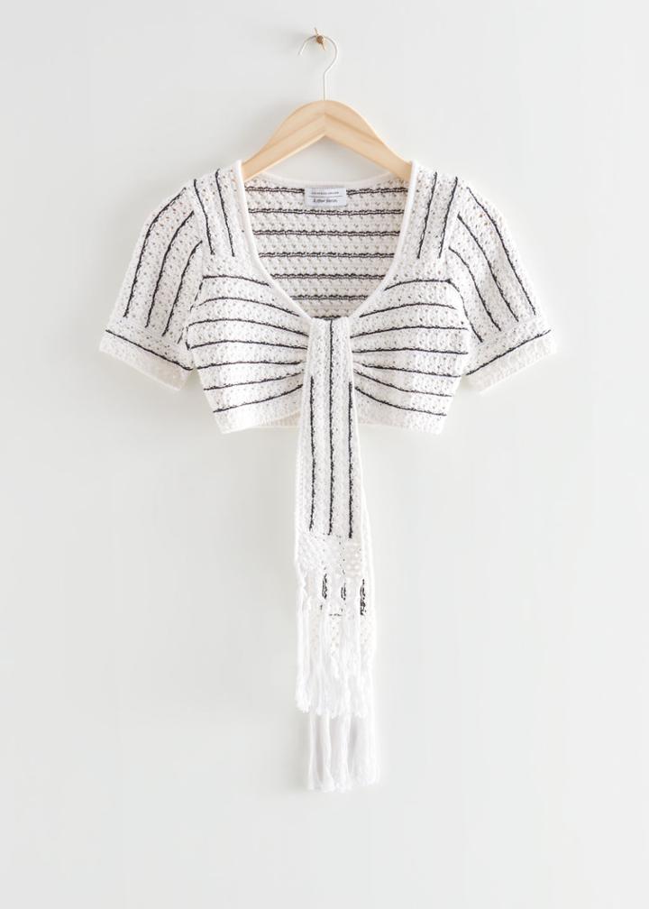 Other Stories Front Tie Crochet Crop Top - White