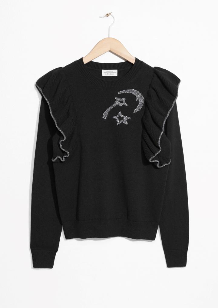 Other Stories Ruffle Shoulder Emobroidered Pullover