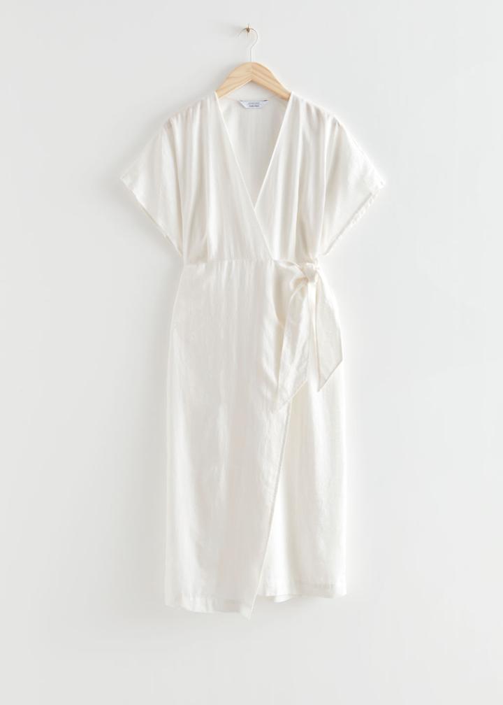 Other Stories Linen Wrap Midi Dress - White