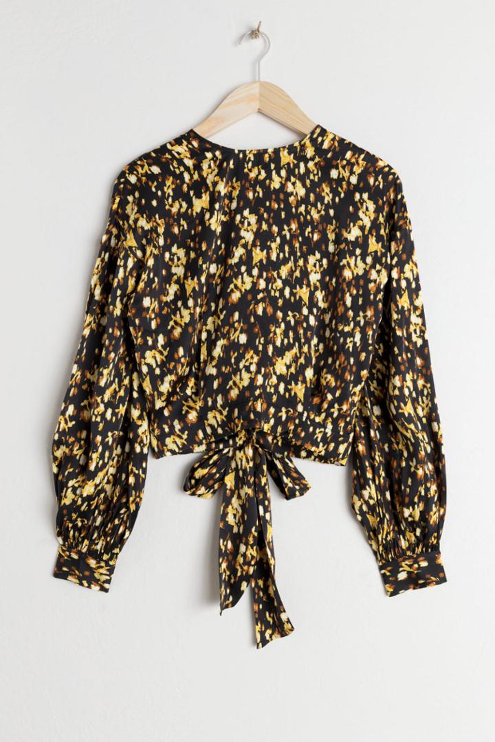 Other Stories Printed Satin Tie Blouse - Black