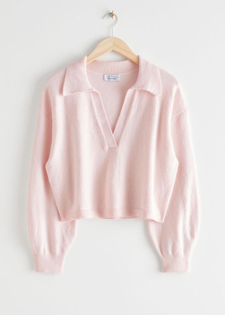 Other Stories Relaxed Collared V-neck Sweater - Pink